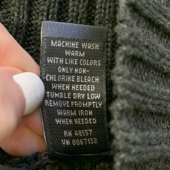 VTG 90’s HILLARD HANSEN charcoal grey chunky knit Sweater Sz M fold over collar - Picture 6 of 12